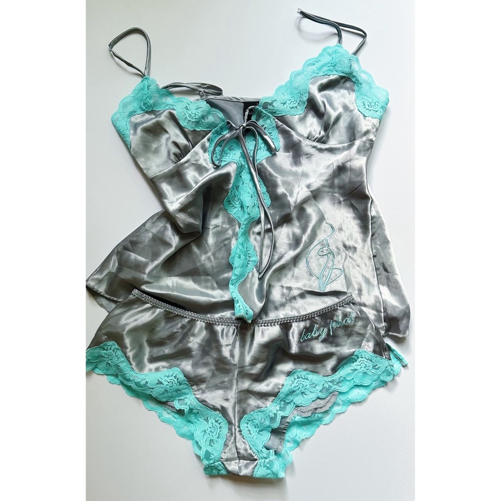 Y2K Baby Phat Silver + Turquoise Lingerie Pajama Set
